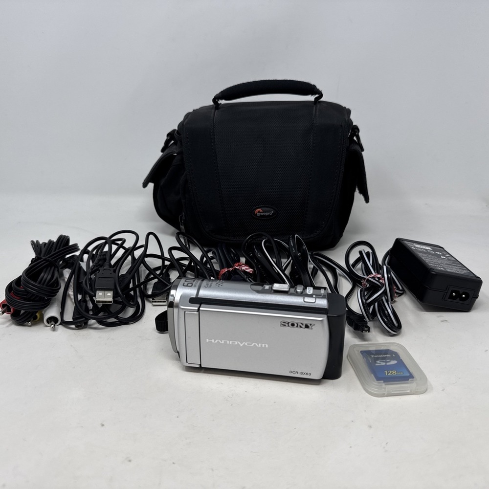 Sony Handycam DCR-SX63 16GB Camcorder Silver Bundle All Cords Memory Card & Case